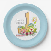 おとぼけ男の子カエル | 名前入りバースデー ペーパープレート (正面)