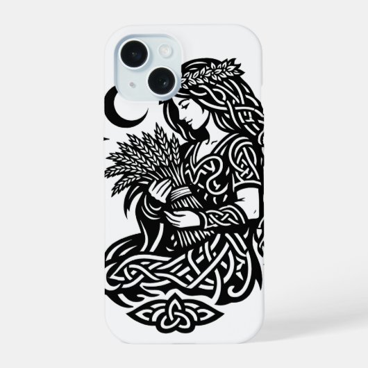 おとめ座の乙女のシジル ― 大地に根ざした黄道十二宮のインクワーク iPhone 15ケース (裏面)