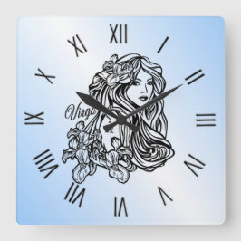 おとめ座の乙女の星座ブルーローマ数字 スクエア壁時計