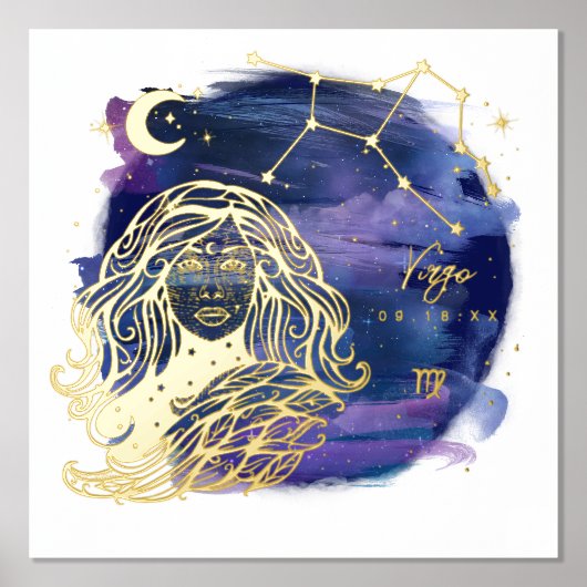 おとめ座の女性 ラッキーサイン 十二星座 オーダーメイド 誕生日 箔ポスター (正面)