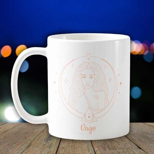 おとめ座の線画アート ホワイトピーチ コーヒーマグカップ