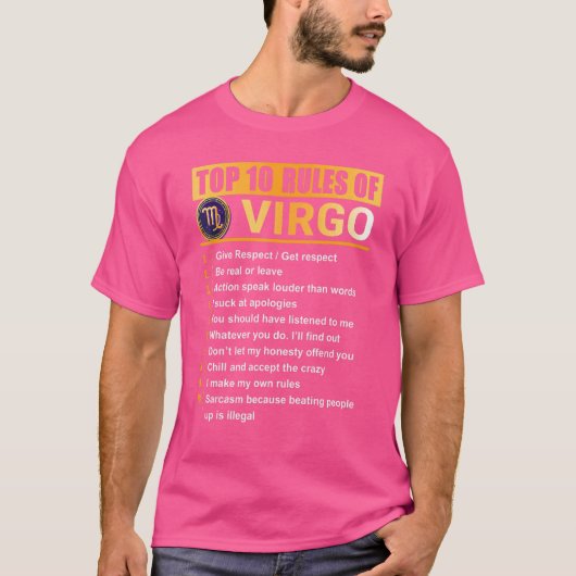 おとめ座の誕生日のためのトップ10ルール Tシャツ (正面)
