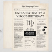 おとめ座の誕生日新聞、セピア色の星座の紙 (正面/裏面)