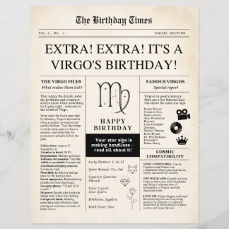おとめ座の誕生日新聞、セピア色の星座の紙