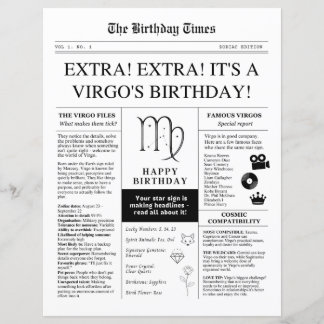 おとめ座の誕生日新聞、楽しい十二星座の紙シート