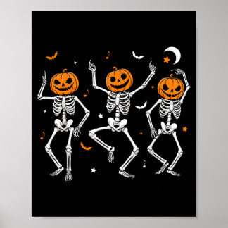 おどけたカボチャの頭のスケルトンが踊るハロウィン ポスター