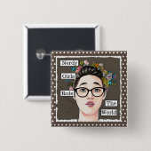 おどけた女の子が世界を支配 缶バッジ (正面&裏面)