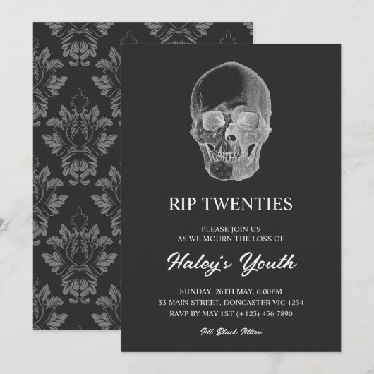 おどろおどろしいドクロ RIP Twenties 20代 お笑い 30歳の誕生日 招待状 (正面/裏面)