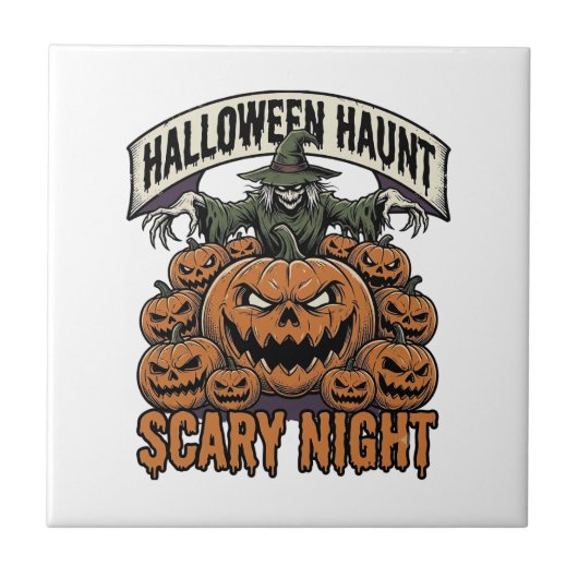 おどろおどろしいハロウィンのカボチャ ビンテージの彫刻Tシャツ A タイル (正面)