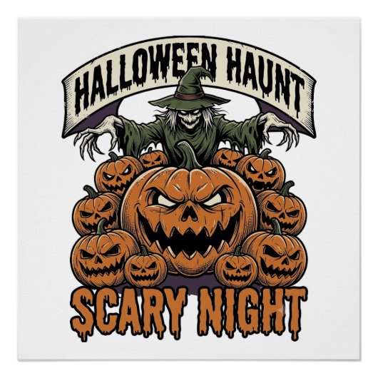おどろおどろしいハロウィンのカボチャ ビンテージの彫刻Tシャツ A ポスター (正面)