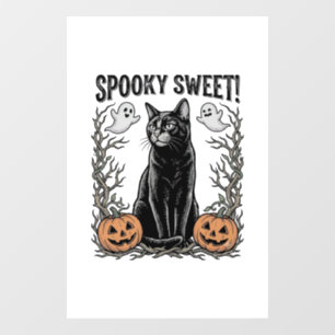 おどろおどろしい黒猫のビンテージ・ハロウィーンの彫刻Tシャツ ウィンドウサイン