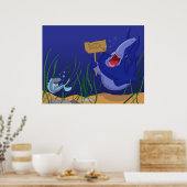 おなかがすいたサメと魚の笑いポスター ポスター (キッチン)