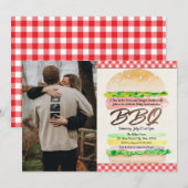 おなかに赤ちゃんがいるよ！グリルでバーガーも焼いてるよ！ベイビーBBQ 招待状 (正面/裏面)