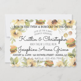 おなかに赤ちゃんとグリルのハンバーガー 招待状