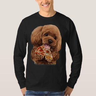 おなかをすかせたトイプードルパピーデファリングピザかわいい犬 Tシャツ