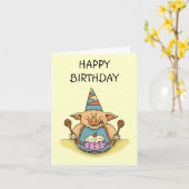 おなかをすかせた豚ハッピーバースデーのノートカード カード (黄色い花)