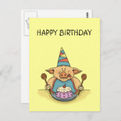 おなかをすかせた豚ハッピーバースデーはがき ポストカード (正面/裏面)