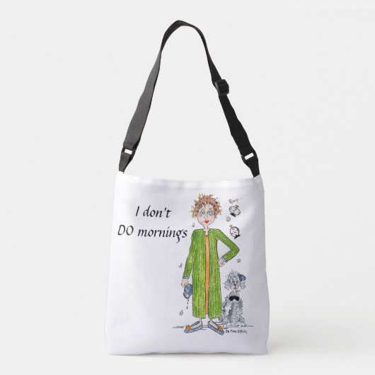 おなじみのことわざ私は朝の風刺画をしない クロスボディバッグ (裏面)