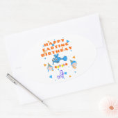 おならをする虫の誕生日おめでとう 楕円形シール (封筒)