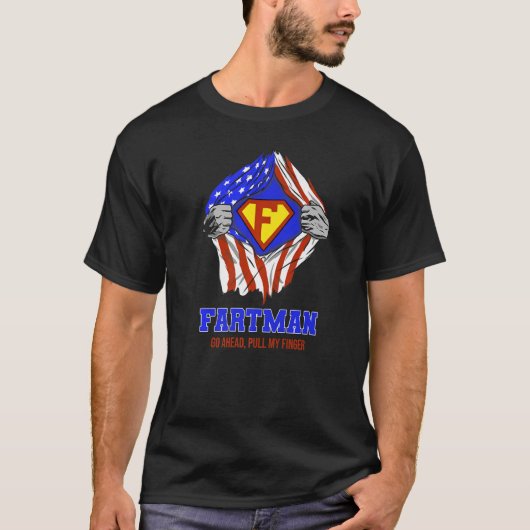 おならマン 行け！指を引っ張れ アメリカ国旗 フー Tシャツ (正面)