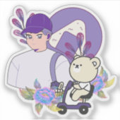 おにぎりスナックと電動カートの熊さん シール (正面)