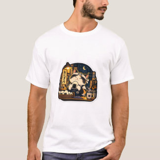 おにぎり夜勤猫Tシャツ | 日本の食べ物 Ca Tシャツ
