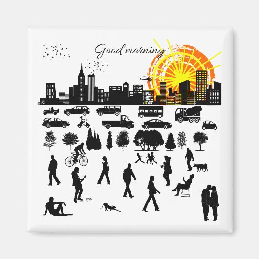 おはようおもしろい、市エレガント前向き都クール市 マグネット (正面)