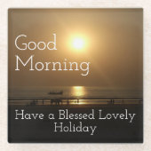 おはようございます賛美すい休日 ガラスコースター (正面)