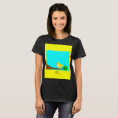 おはようございます黄色い鳥の女性の黒いTシャツ Tシャツ (正面フル)