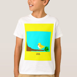 おはようございます黄色い鳥の少年白い基本Tシャツ Tシャツ
