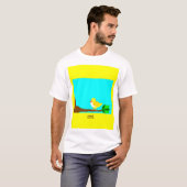 おはようございます黄色い鳥の男の白い基本Tシャツ Tシャツ (正面フル)