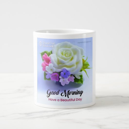 「おはようございます、お願いして一日を始めなさい ジャンボコーヒーマグカップ (正面)