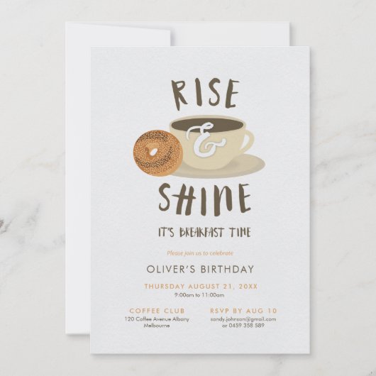 おはようございます!誕生日の朝食 招待状 (正面)