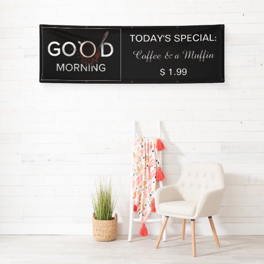 おはようのカスタムな文字の喫茶店の旗 横断幕 (インサイチュ)