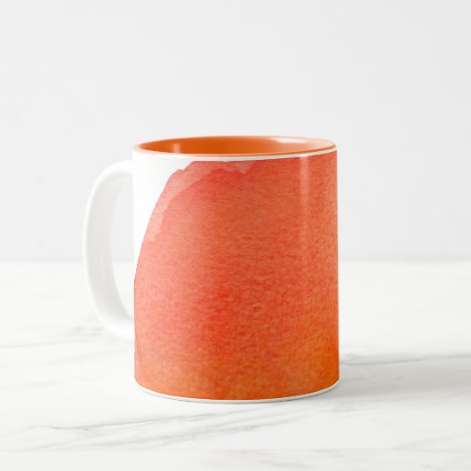 おはようの日光のコーヒー引用文のオレンジ ツートーンマグカップ (正面左)