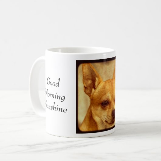 おはようの日光の引用文、チワワのコーヒー・マグ コーヒーマグカップ (正面左)