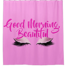 おはようの美しい化粧のピンクの黒 シャワーカーテン