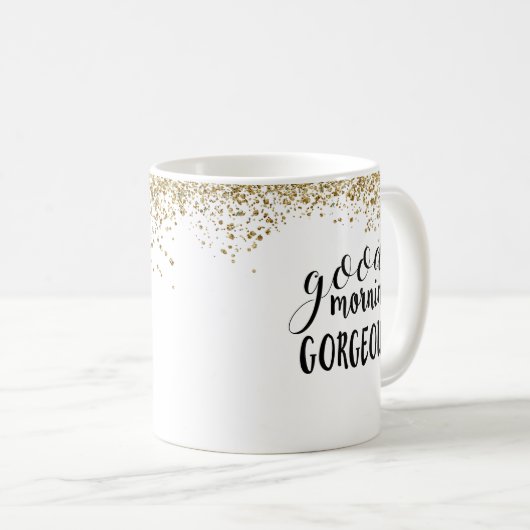 おはようの豪華でシックなグリッターのコーヒー・マグ コーヒーマグカップ (正面右)