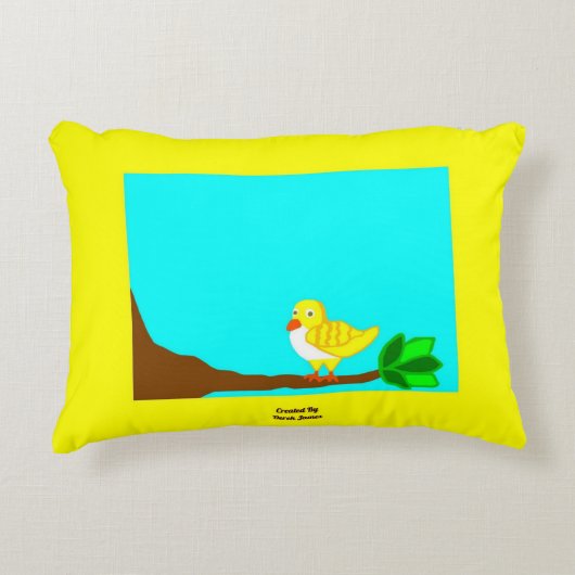 おはようの黄色の鳥のアクセントの枕 アクセントクッション (正面)