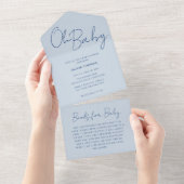 おはようベイビー ダスティーブルー ミニマルベイビーシャワー オールインワン招待状 (貼ってはがせる)