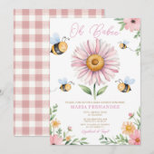 おはようベイビー マミー・トゥ・ビー ベイビーシャワー ピンクひまわり 招待状 (正面/裏面)