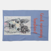 おはようラマアルパカアートフォトキッチンタオル キッチンタオル (横)