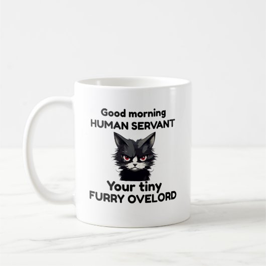 おはよう人間の召使いあなたの小さな毛皮のoverlor コーヒーマグカップ (左)