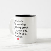 おはよう、あなたはお素晴らし休み素晴らしする ツートーンマグカップ (正面左)