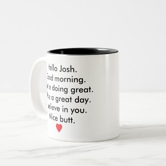 おはよう、あなたはお素晴らし休み素晴らしする ツートーンマグカップ (正面左)