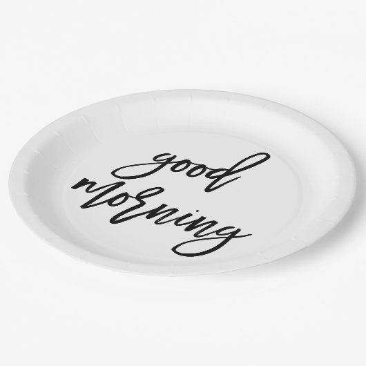 おはよう|のモダンのタイポグラフィの朝食 ペーパープレート (アングル)