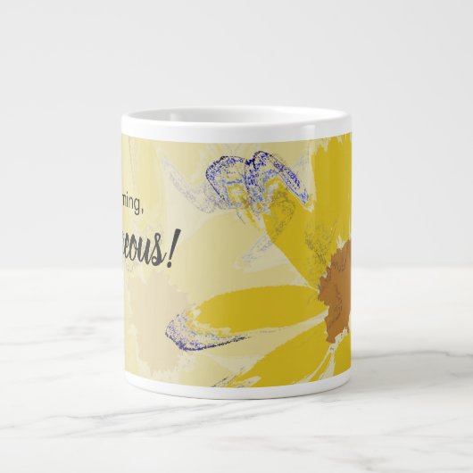 おはよう、ゴージャス抽象芸術イエローフラワー ジャンボコーヒーマグカップ (正面)
