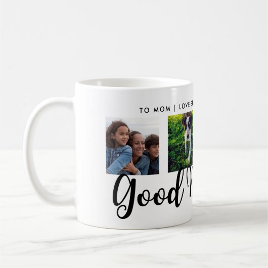 おはよう |モダンタイポグラフィ4枚のフォトグリッド コーヒーマグカップ (左)