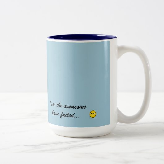 おはよう…私は暗殺者が失敗するのを見ます ツートーンマグカップ (右)