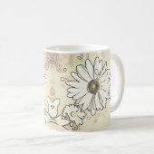 おはよう! 農場の花のスケッチのデイジーの芸術のカスタム コーヒーマグカップ (正面右)